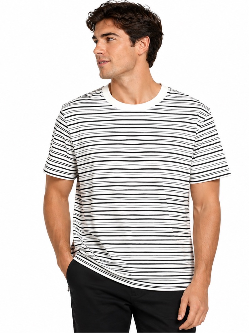 NWT Express Black & White Striped Crewneck Short Sleeve T-Shirt MENS MEDIum